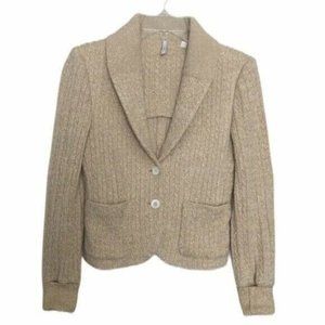 Isli Wool Cable Knit Wool Blend Blazer Cardigan Womens Gold Size 4 Two Button